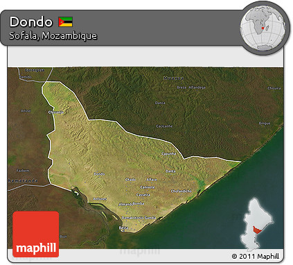 Satellite 3D Map of Dondo, darken