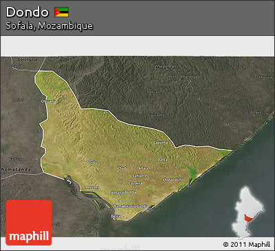 Satellite 3D Map of Dondo, darken, semi-desaturated
