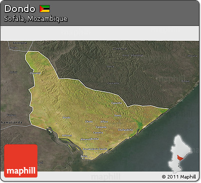 Satellite 3D Map of Dondo, darken, semi-desaturated