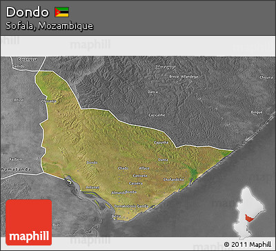 Satellite 3D Map of Dondo, desaturated