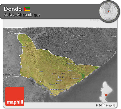 Satellite 3D Map of Dondo, desaturated