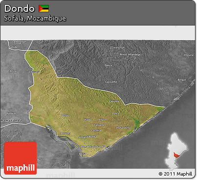 Satellite 3D Map of Dondo, desaturated
