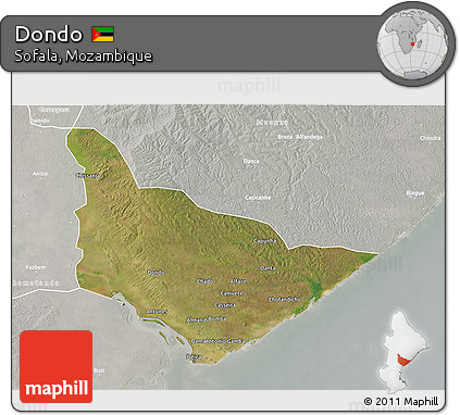 Satellite 3D Map of Dondo, lighten, semi-desaturated