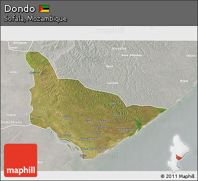 Satellite 3D Map of Dondo, lighten, semi-desaturated