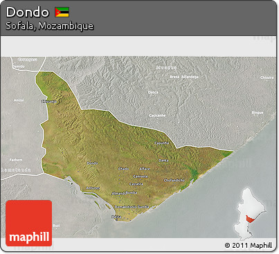 Satellite 3D Map of Dondo, lighten, semi-desaturated