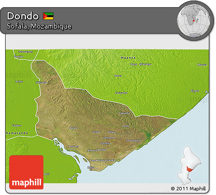 Satellite 3D Map of Dondo, physical outside