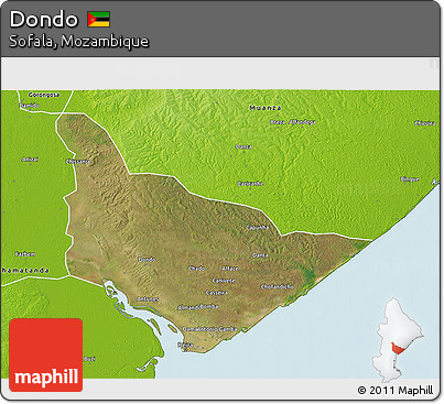 Satellite 3D Map of Dondo, physical outside