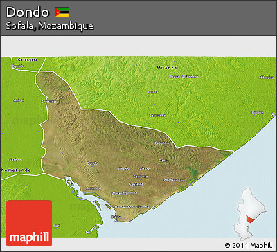 Satellite 3D Map of Dondo, physical outside