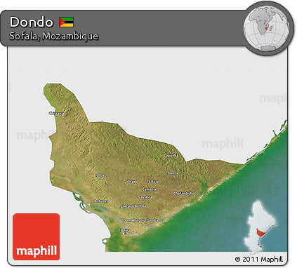 Satellite 3D Map of Dondo, single color outside