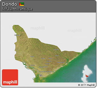 Satellite 3D Map of Dondo, single color outside