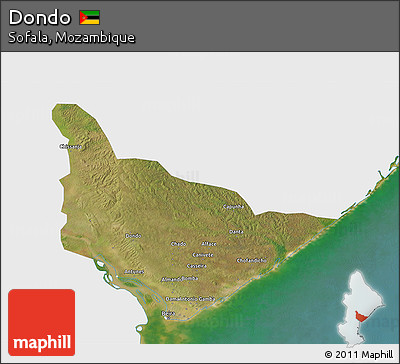Satellite 3D Map of Dondo, single color outside