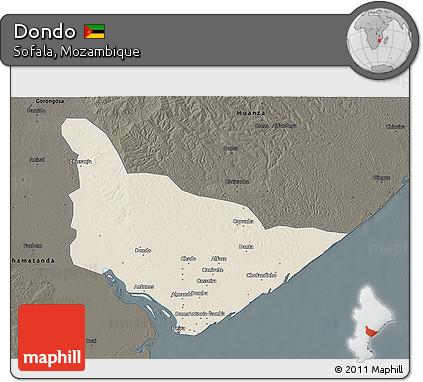 Shaded Relief 3D Map of Dondo, darken