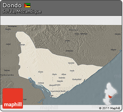 Shaded Relief 3D Map of Dondo, darken