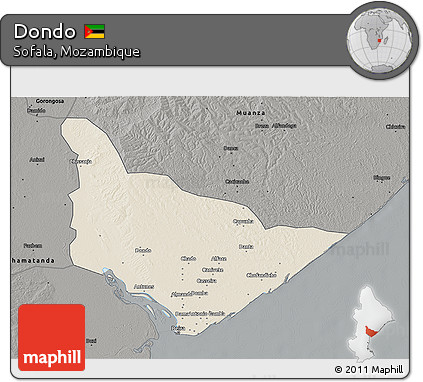 Shaded Relief 3D Map of Dondo, darken, semi-desaturated