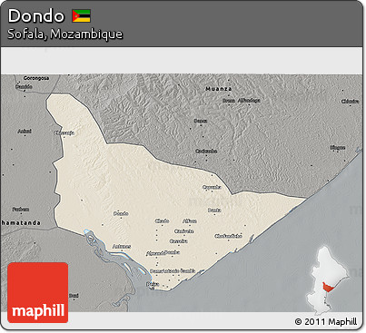 Shaded Relief 3D Map of Dondo, darken, semi-desaturated