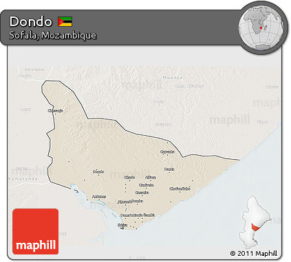 Shaded Relief 3D Map of Dondo, lighten