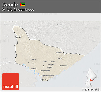 Shaded Relief 3D Map of Dondo, lighten, semi-desaturated