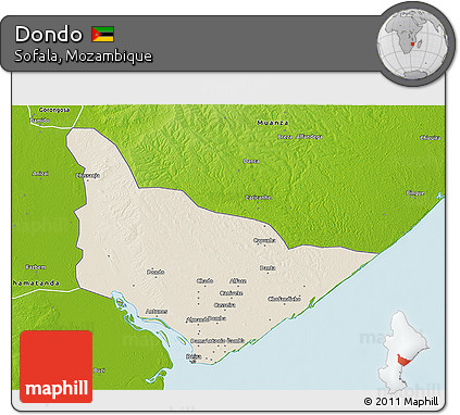 Shaded Relief 3D Map of Dondo, physical outside
