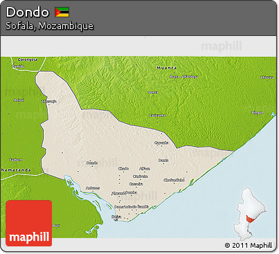 Shaded Relief 3D Map of Dondo, physical outside