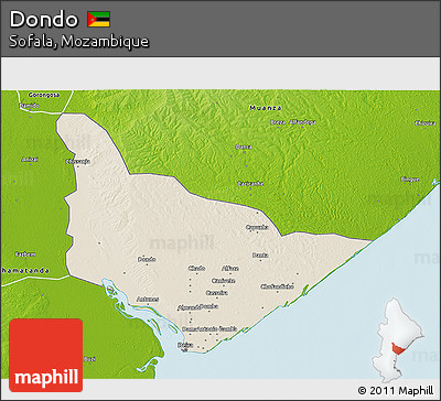 Shaded Relief 3D Map of Dondo, physical outside