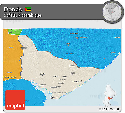 Shaded Relief 3D Map of Dondo, political outside