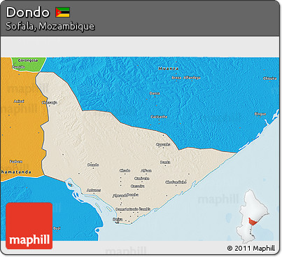 Shaded Relief 3D Map of Dondo, political outside