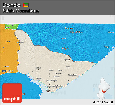Shaded Relief 3D Map of Dondo, political outside