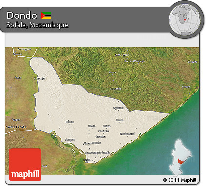 Shaded Relief 3D Map of Dondo, satellite outside