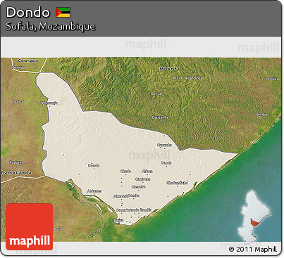 Shaded Relief 3D Map of Dondo, satellite outside