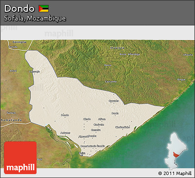 Shaded Relief 3D Map of Dondo, satellite outside