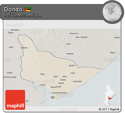 Shaded Relief 3D Map of Dondo, semi-desaturated