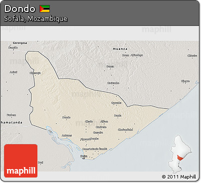 Shaded Relief 3D Map of Dondo, semi-desaturated