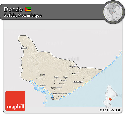 Shaded Relief 3D Map of Dondo, single color outside