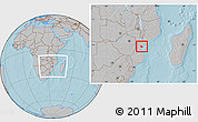 Gray Location Map of Dondo, within the entire country, hill shading
