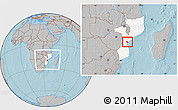 Gray Location Map of Dondo, highlighted country, within the entire country, hill shading