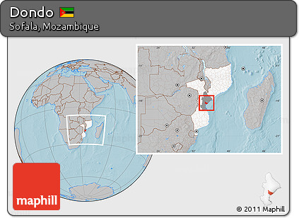 Gray Location Map of Dondo, highlighted country, highlighted parent region, within the entire country, hill shading