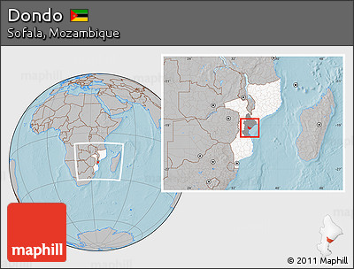 Gray Location Map of Dondo, highlighted country, highlighted parent region, within the entire country, hill shading