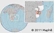 Gray Location Map of Dondo, highlighted country, highlighted parent region, within the entire country, hill shading