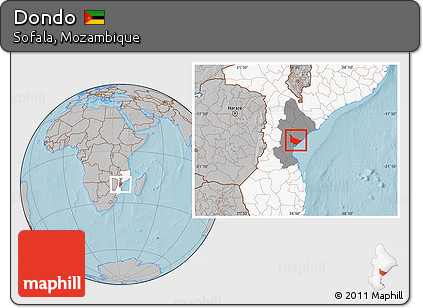 Gray Location Map of Dondo, highlighted country, highlighted parent region, hill shading