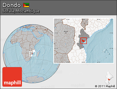 Gray Location Map of Dondo, highlighted country, highlighted parent region, hill shading