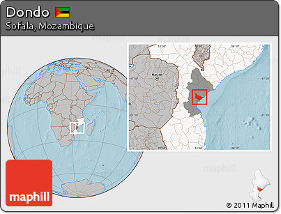 Gray Location Map of Dondo, highlighted country, highlighted parent region, hill shading