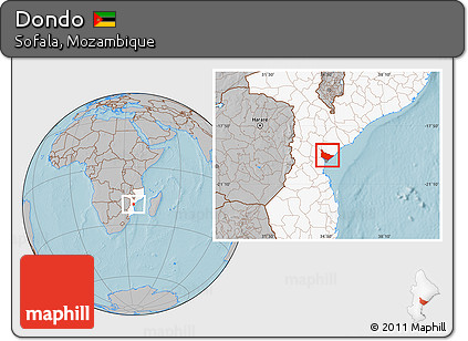 Gray Location Map of Dondo, highlighted country, hill shading