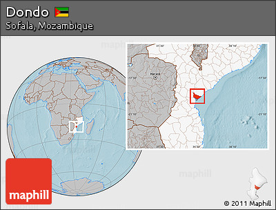 Gray Location Map of Dondo, highlighted country, hill shading