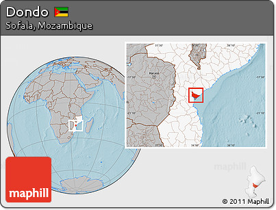 Gray Location Map of Dondo, highlighted country, hill shading