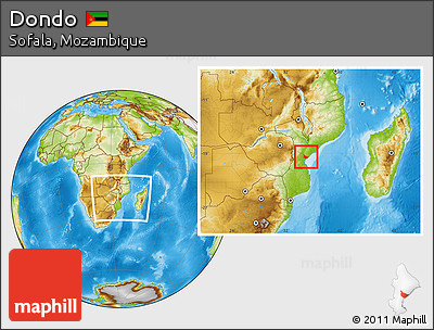 Physical Location Map of Dondo, within the entire country
