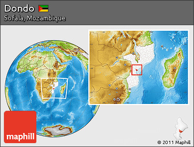 Physical Location Map of Dondo, highlighted country, within the entire country