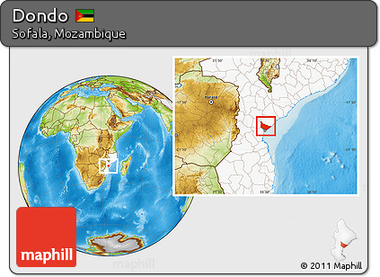 Physical Location Map of Dondo, highlighted country
