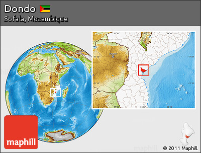 Physical Location Map of Dondo, highlighted country