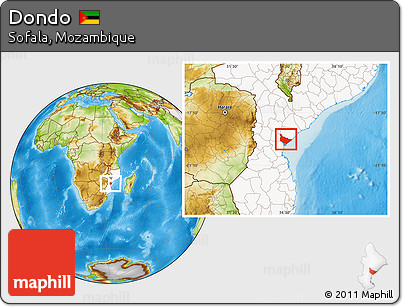 Physical Location Map of Dondo, highlighted country