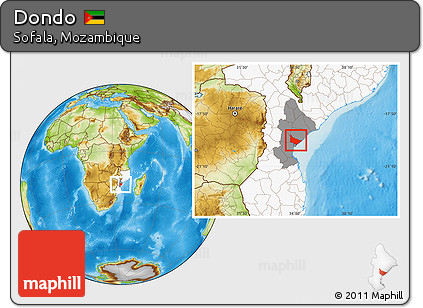 Physical Location Map of Dondo, highlighted country, highlighted parent region